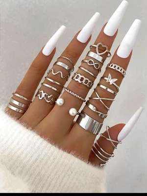 Silver fashion rings set 18-22