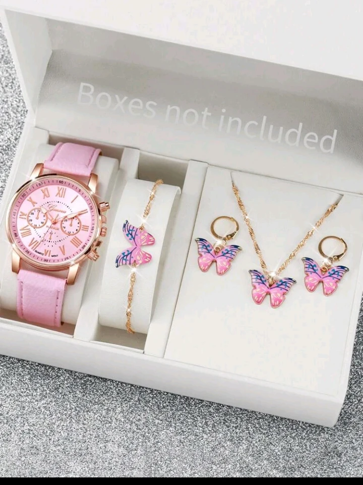 Boxed Pink butterfly watch set