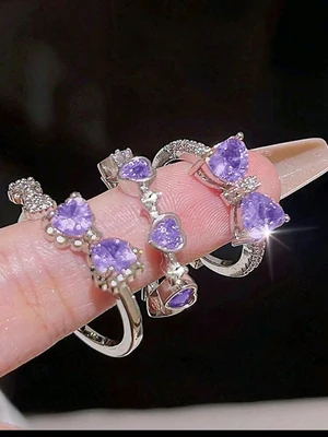 Cute purple fashion rings set