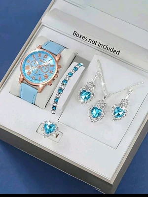 Boxed silver blue ladies watch set