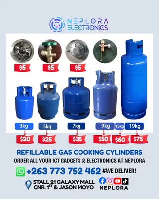 Refillable LPG Gas Cylinders (3kg, 5kg, 7kg, 9kg, 15kg, 19kg)