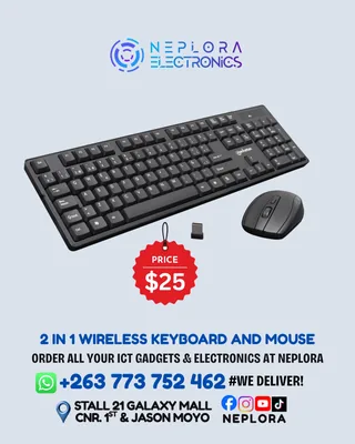 2-in-1 Wireless Keyboard and Mouse Combo