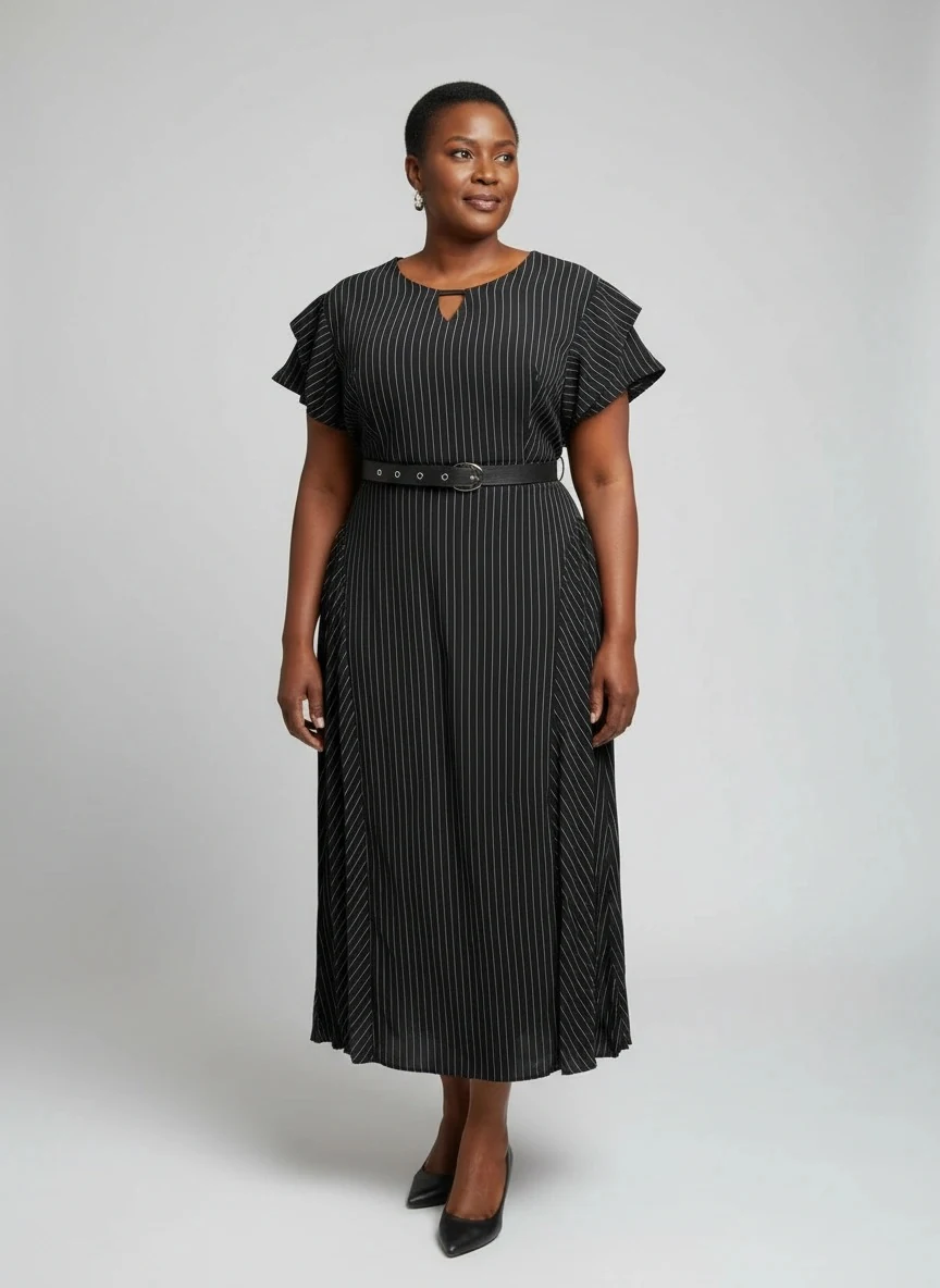 Formal Pinstripe Flared Dress