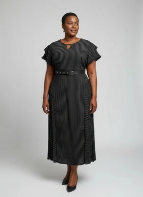 Formal Pinstripe Flared Dress